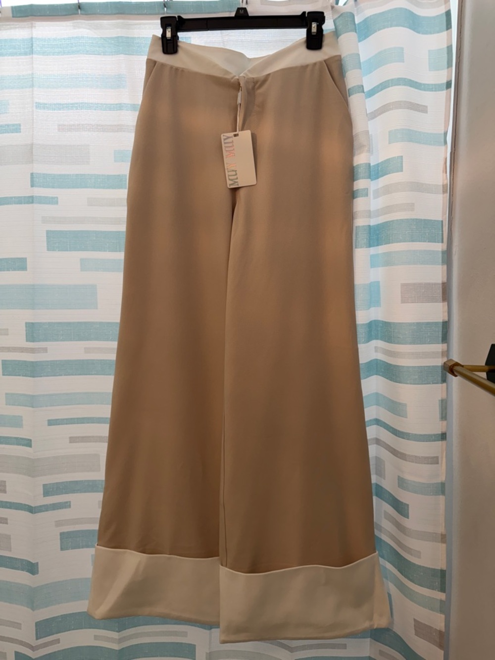 Womens Two-Tone Beige Straight Leg Pants